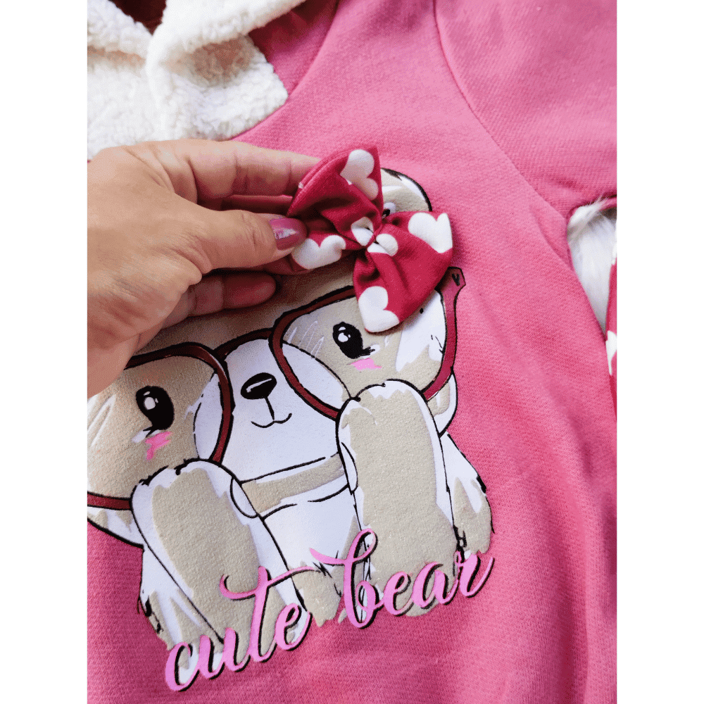 Conjunto Moletom Infantil Feminino Ursinha Nude Rose