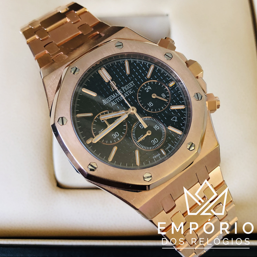 Audemars Piguet Royal Oak Chronograph Preto Rose Gold 2 R plicas