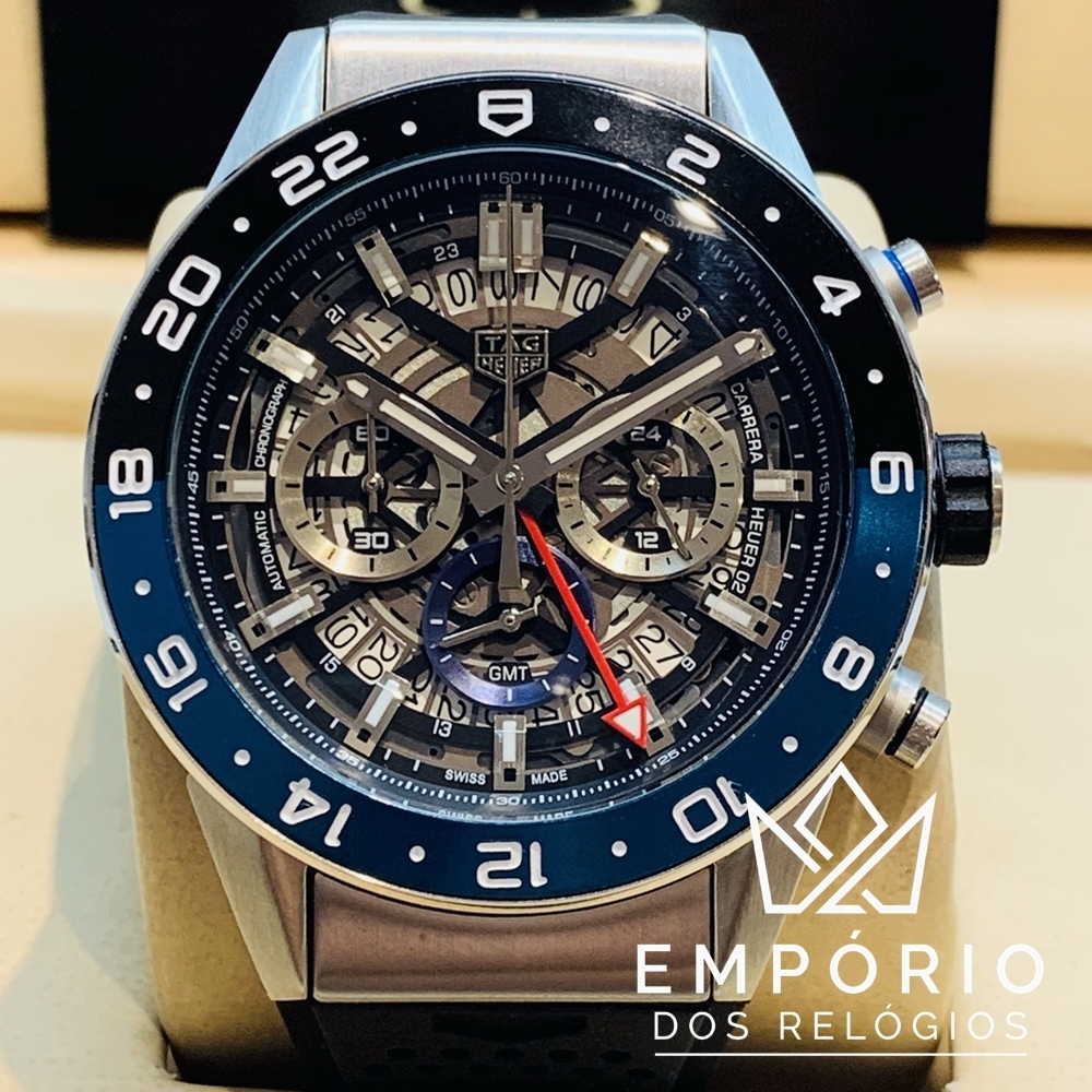 TAG Heuer Carrera Calibre Heuer 02 Azul e Preto Borracha