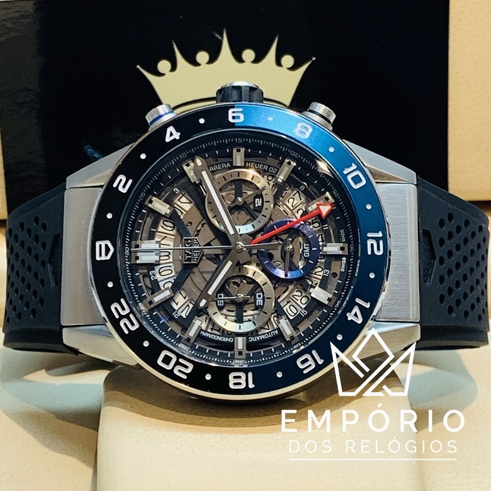 TAG Heuer Carrera Calibre Heuer 02 Azul e Preto Borracha