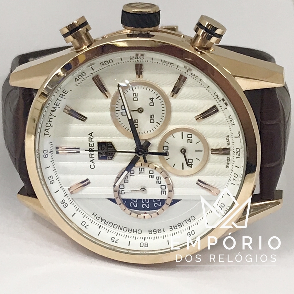 TAG Heuer Carrera Calibre 1969 Branco Dourado R plicas de