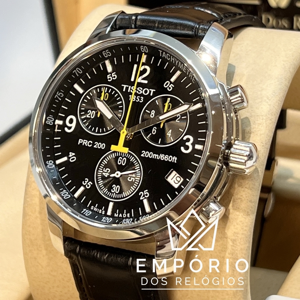 Tissot PRC 200 Chronograph Preto Couro R plicas de Rel gios