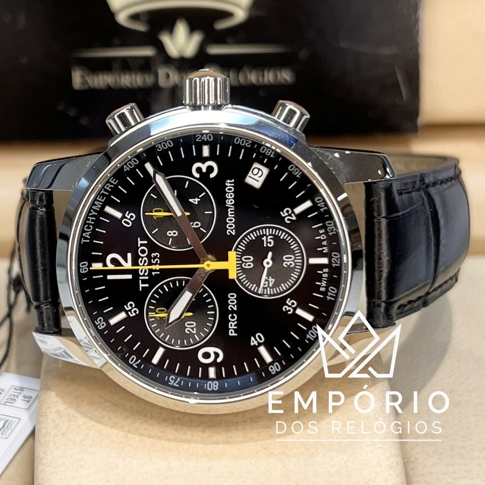 Tissot PRC 200 Chronograph Preto Couro R plicas de Rel gios