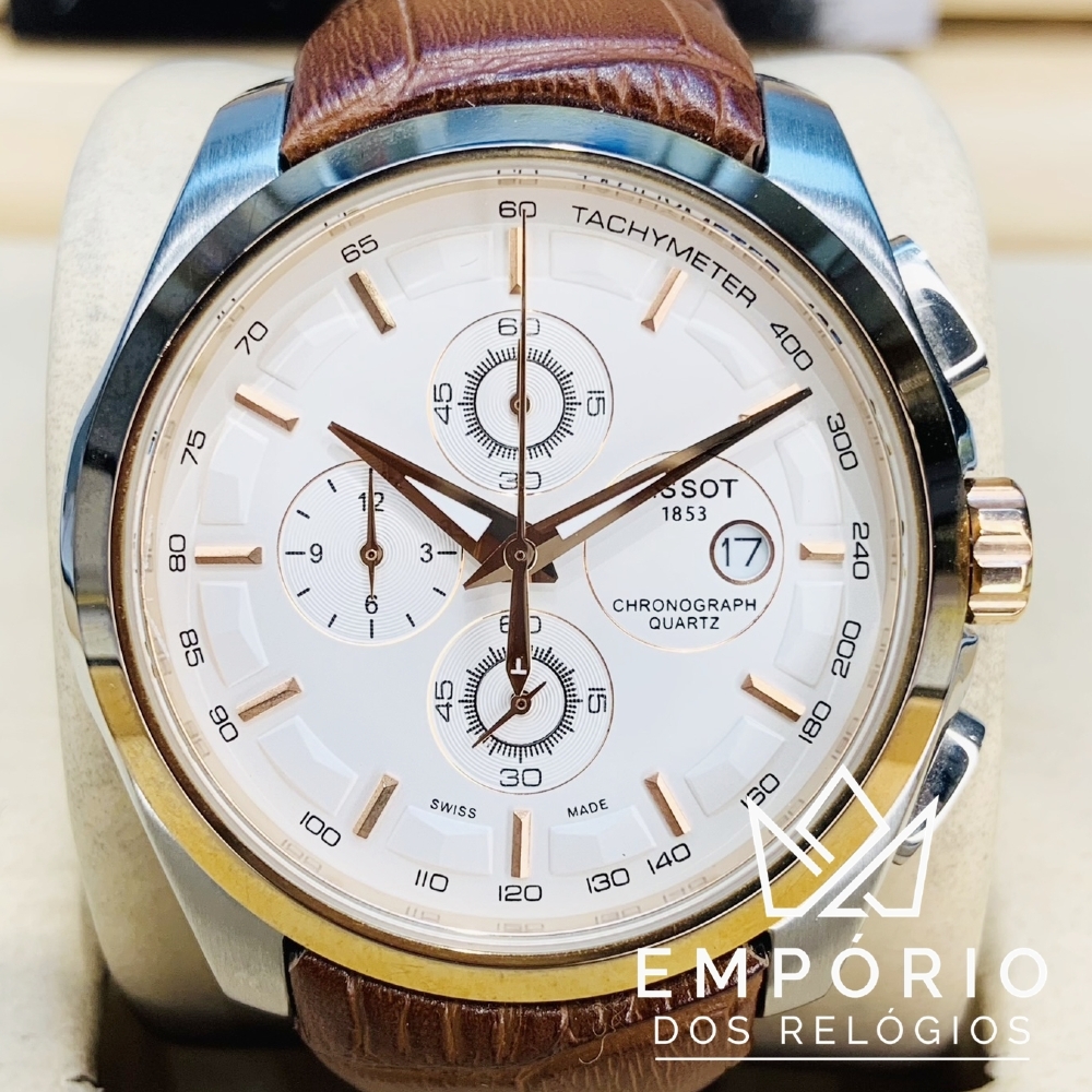 Tissot Couturier Chronograph Branco Dourado R plicas de Rel gios