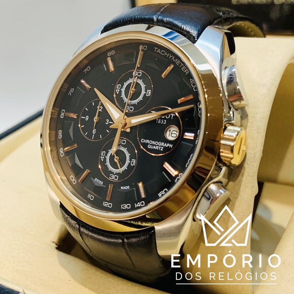 Tissot Couturier Chronograph Preto Dourado R plicas de Rel gios