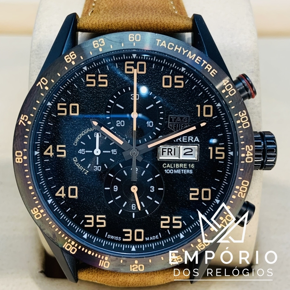 TAG Heuer Carrera Calibre 16 Preto Couro R plicas de Rel gios