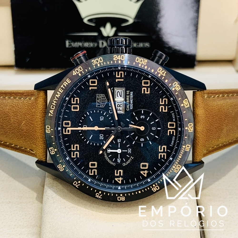 TAG Heuer Carrera Calibre 16 Preto Couro R plicas de Rel gios