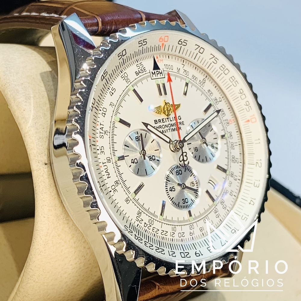 Breitling Navitimer Chronograph Branco Couro R plicas de