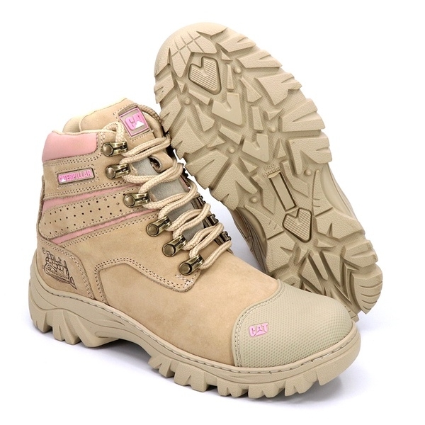 Bota Original Caterpillar Feminina Confortável Couro Legitimo palmilha a  Gel Rosa Impermeável.