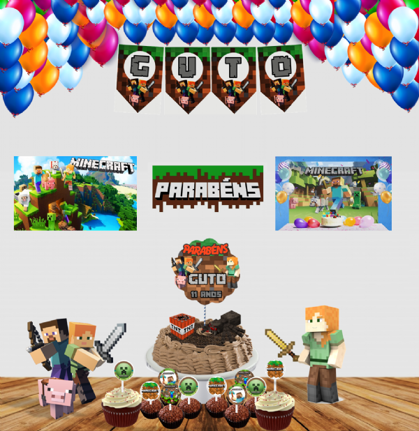 Decoração Festa Kit Só Um Bolinho - Minecraft Iii