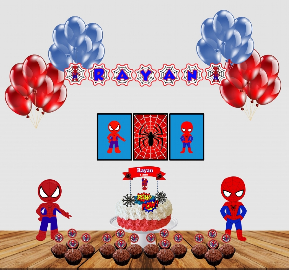 Kit Festa Facil Só Um Bolinho Homem Aranha Decoração Painel