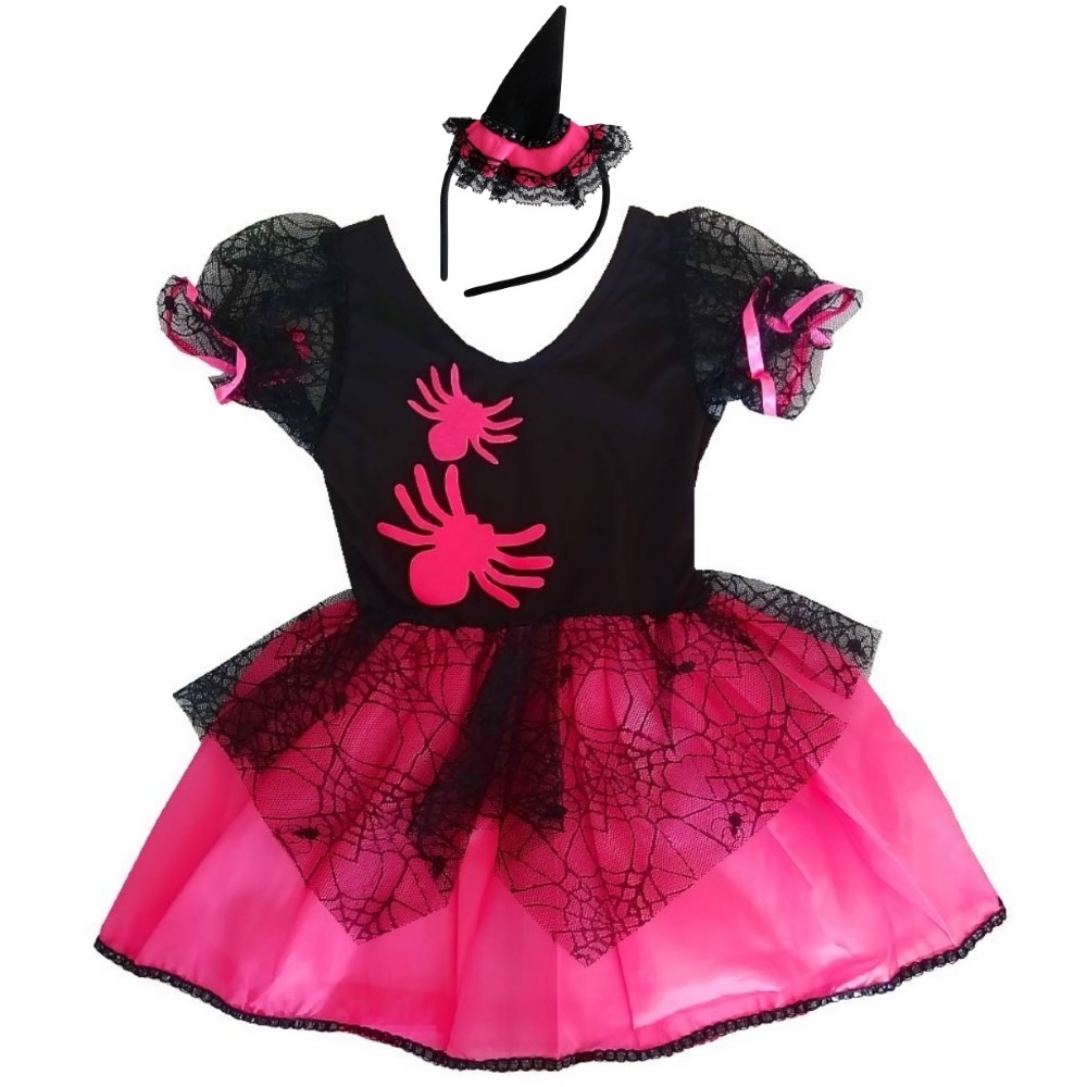 Fantasia Halloween Infantil Menina Bruxinha Bella Com Tiara Mini Chapéu