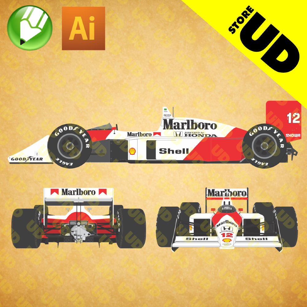 McLaren MP4/4 F1 1988 em Vetor - Corel e Illustrator